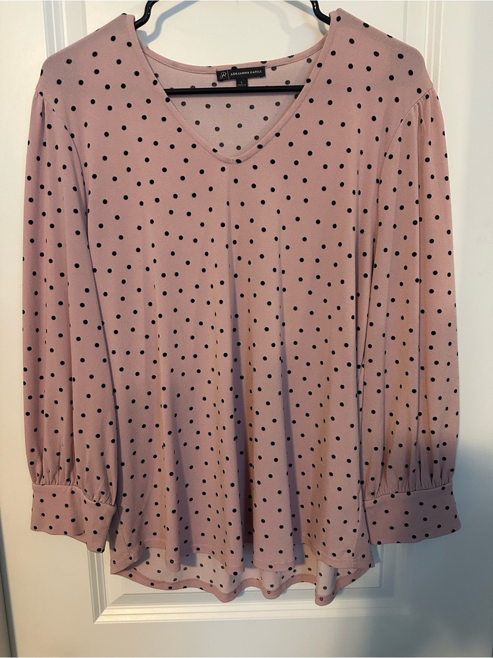 Women's Dusty Pink Polka Dot Long-Sleeve Blouse